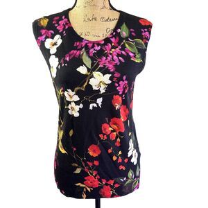 Escada Women's Black Floral Sleeveless Wool Crew Neck Sweater Vest Tank Top Sz M